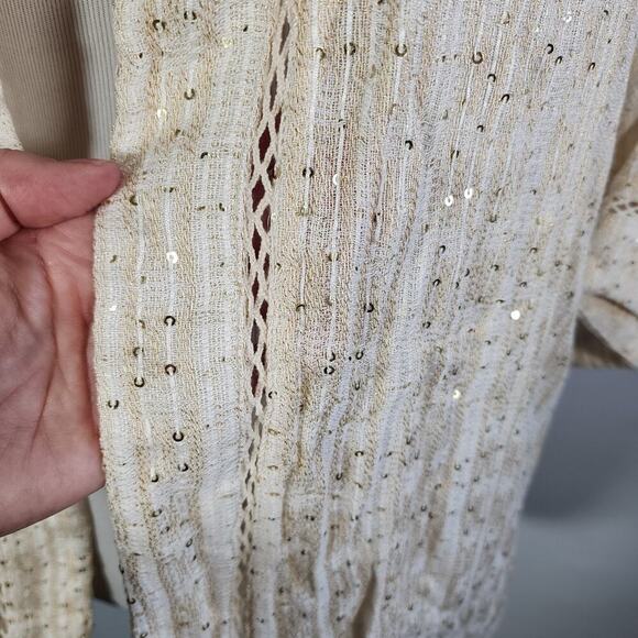 Soft Surroundings Glamour Topper SZ PL Cream Gold Sequin Lagenlook Coastal Beach - Picture 7 of 12